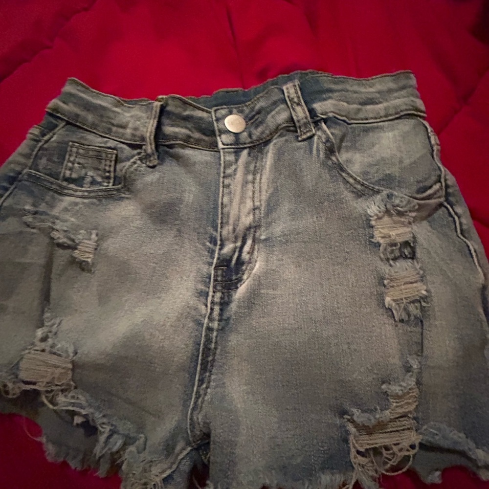 Trendy Blue Distressed Jean Shorts